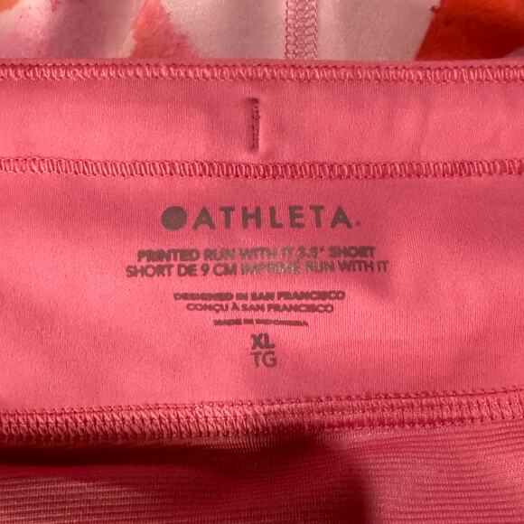 Athleta X-Large Printed Run With It Shorts Activewear UPF Lined Zip-Pocket Pink - Picture 5 of 11